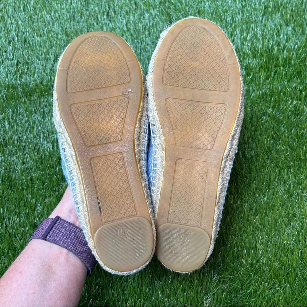 Tory Burch Womens Canvas Espadrille Flats Blue Patent Logo Slip On Shoes Size‎ 6